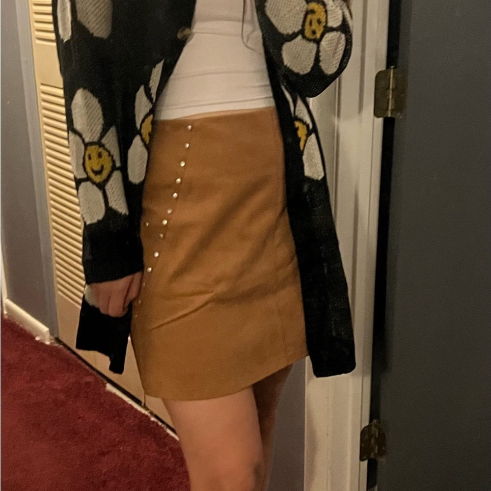 Tan Studded Women's Mini Skirt